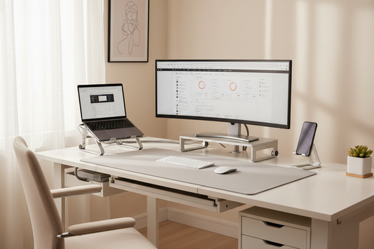 Best desk tech for productivity 2026 - laptop stand, monitor riser, cable management, desk mat setup