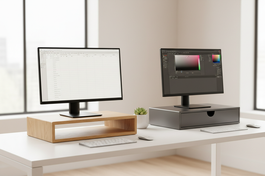 Best monitor risers for home office 2026 - wooden riser, drawer-style monitor stand comparison