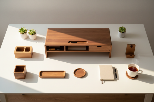 Best wooden desk accessories 2026 - walnut monitor riser, wooden desk organizer natural aesthetic