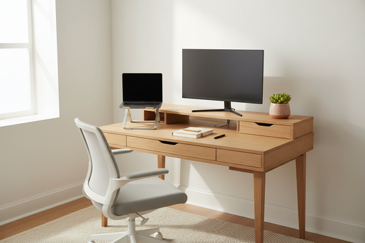 How to organize a small desk with monitor riser and cable management