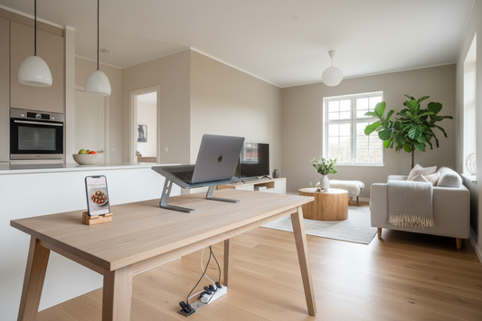 How to organize your home with tech accessories - cable management, phone holder, laptop stand tips