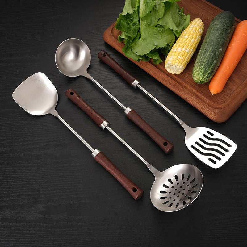 Stainless Steel Kitchen Utensil Set – Wooden Handle