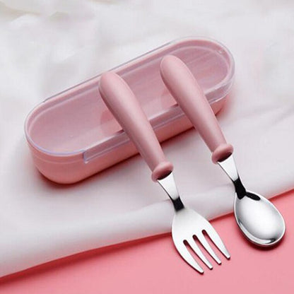 Toddler Cutlery Set – Stainless Steel Spoon & Fork with Case