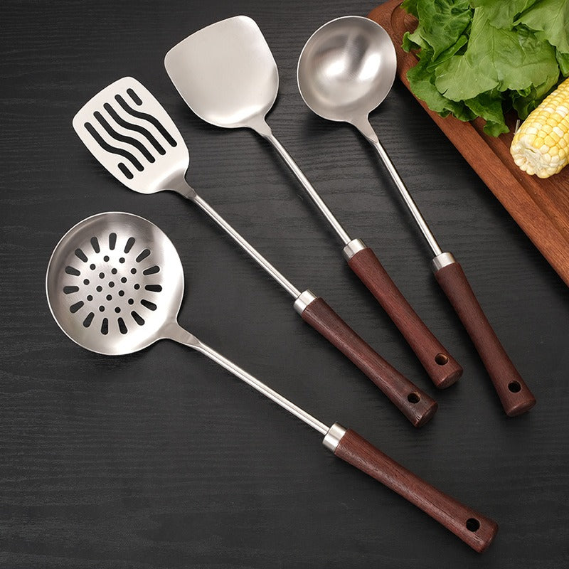 Stainless Steel Kitchen Utensil Set – Wooden Handle