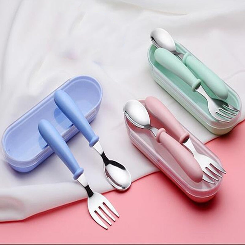 Toddler Cutlery Set – Stainless Steel Spoon & Fork with Case
