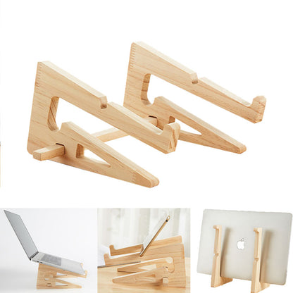 Sturdy wooden laptop stand being used for comfortable viewing while resting on a bed